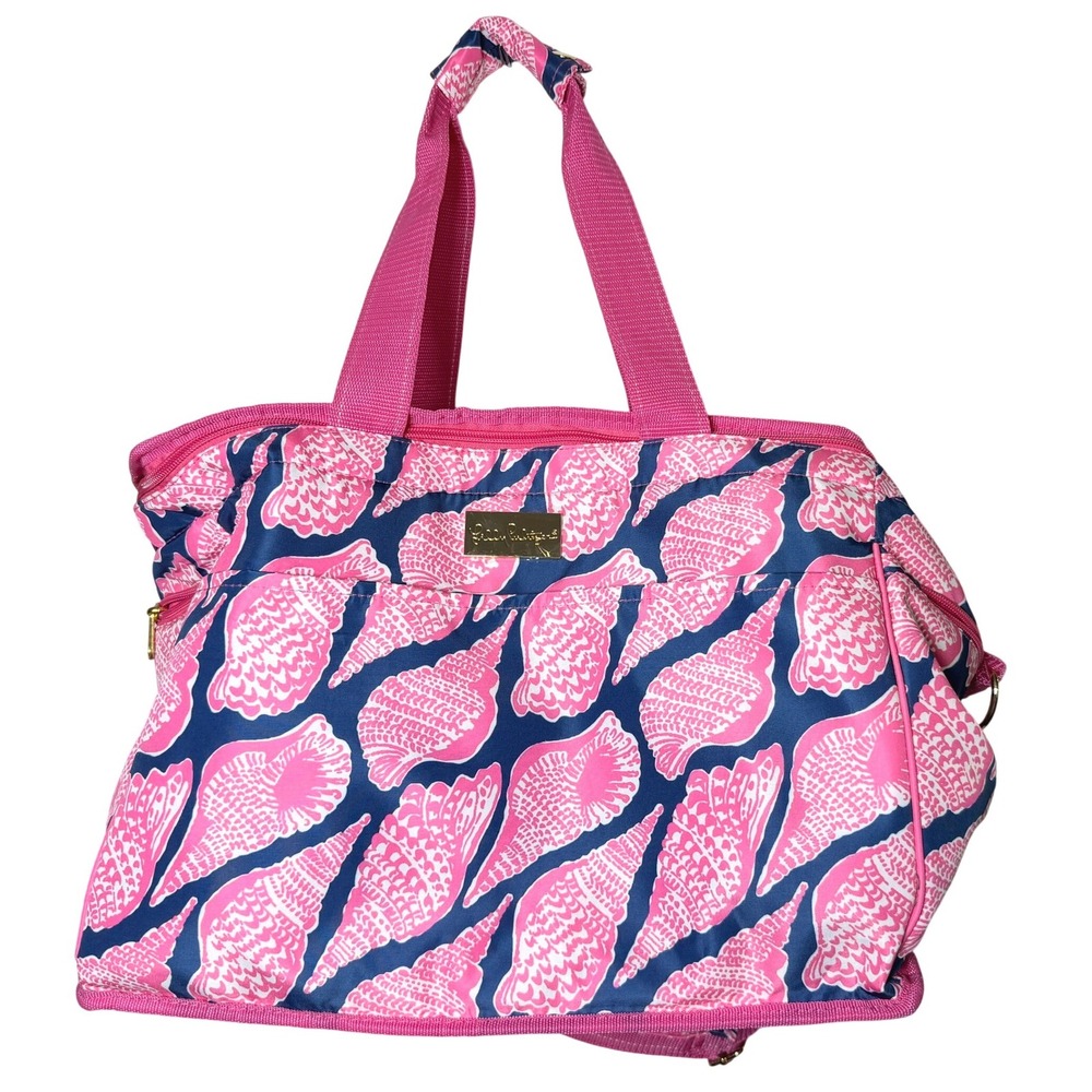 Lilly Pulitzer Pink Navy Cute as a Shell Print Insulated Cooler Bag Beach Tote
